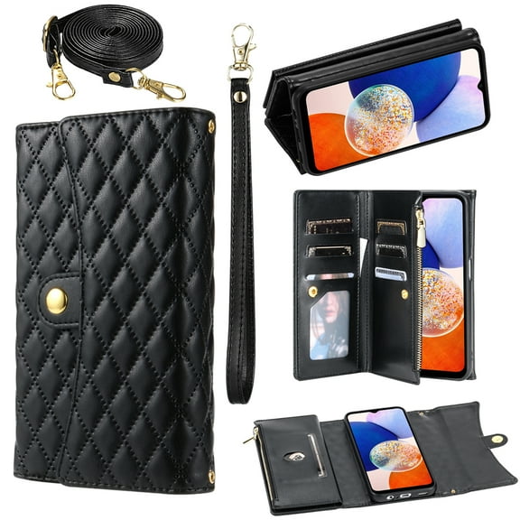 Phone Case for Samsung A05s,Wallet Case Women 【RFID Blocking】 Crossbody Strap PU Leather Zipper with Wrist Lanyard Magnetic Flip Cover Credit Card Holder for Samsung Galaxy A05s, Black