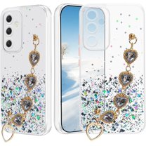 Phone Case for Samsung A15 5g Telephone Case with Chain Strap Bracelet, Shockproof Samsung Galaxy A15 5g Case Clear Glitter Silicone Aesthetic Cover Pink Cute (Clear)