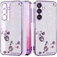 thumbnail image 1 of Phone Case for Samsung A25 5g Case Clear Glitter Sparkle Aesthetic Samsung Galaxy A25 5g Case Silicone Soft Flower Transparent Shockproof Cover Purple Slim (Silver-Purple), 1 of 14
