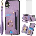 thumbnail image 1 of Phone Case for Samsung Galaxy A05 Wallet Cover with Tempered Glass Screen Protector and Wrist Strap Lanyard RFID Credit Card Holder Ring Stand Cell Accessories Ao5 A 05 Women Girl Men Purple, 1 of 12