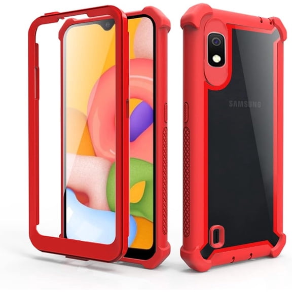 Phone Case for Samsung Galaxy A10 Cover Shockproof Hard Drop Proof Full Body Protective Heavy Duty Hybrid Dual Layer Cell Accessories Glaxay A 10 Gaxaly 10A SM A105M 6.2 inch Women Men Red