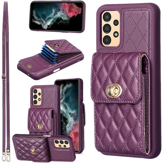 Phone Case for Samsung Galaxy A13 4G/5G Wallet Cover with Credit Card Holder Slot Shoulder Crossbody Strap Long Lanyard Leather Cell Accessories A04s M13 G5 A 13 LTE 13A 2022 Women Girls Red