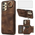 thumbnail image 1 of Phone Case for Samsung Galaxy A13 4G Wallet Cover with Tempered Glass Screen Protector and Ring Stand Credit Card Holder Slot Leather Cell A 13 LTE 2022 13A SM-A135U Women Girls Brown, 1 of 13