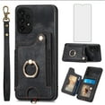thumbnail image 1 of Phone Case for Samsung Galaxy A13 4G Wallet Cover with Tempered Glass Screen Protector Wrist Strap Lanyard RFID Credit Card Holder Ring Stand Cell Accessories A 13 LTE 2022 13A SM-A135U Women Black, 1 of 17