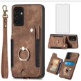 thumbnail image 1 of Phone Case for Samsung Galaxy A13 5G Wallet Cover with Tempered Glass Screen Protector and Wrist Strap Lanyard RFID Credit Card Holder Ring Stand Cell Accessories SM-A136U SM-A136U1 Women Men Brown, 1 of 17