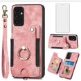 thumbnail image 1 of Phone Case for Samsung Galaxy A13 5G Wallet Cover with Tempered Glass Screen Protector and Wrist Strap Lanyard RFID Credit Card Holder Ring Stand Cell Accessories SM-A136U SM-A136U1 Women Pink, 1 of 17