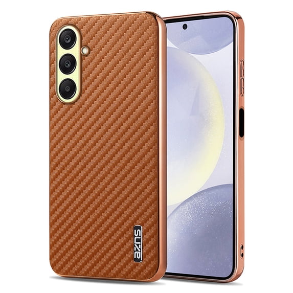 Phone Case for Samsung Galaxy A14 5G, Carbon Fiber Texture + Plating Frame, Shockproof Protective Lightweight Anti-Scratch Classic Phone Cover for Men Boys for Samsung Galaxy A14 5G, Brown