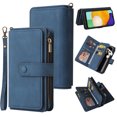 thumbnail image 1 of Phone Case for Samsung Galaxy A14 5G, Galaxy A14 5G Wallet Case, Luxury Folio Flip Leather Cover [Zipper Pocket] [Wrist Strap] [Kickstand] for Samsung Galaxy A14 5G 6.6 inch, Blue, 1 of 8