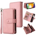 thumbnail image 1 of Phone Case for Samsung Galaxy A14 5G, Galaxy A14 5G Wallet Case, Luxury Folio Flip Leather Cover [Zipper Pocket] [Wrist Strap] [Kickstand] for Samsung Galaxy A14 5G 6.6 inch, Pink, 1 of 8