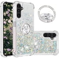 thumbnail image 1 of Phone Case for Samsung Galaxy A14 5G,Shockproof Clear Quicksand Glitter Flowing Liquid with Bling Diamond Ring Stand,Cute Women Girls Case for Galaxy A14 4G/5G 6.6'' LS-Silver, 1 of 14