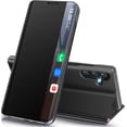 thumbnail image 1 of Phone Case for Samsung Galaxy A14 Case, Smart Clear View Window Luxury Slim Mirror for Galaxy A14 Case with Kickstand, Leather Hard PC Flip Shockproof Protective Cover Samsung A14 5G Case, Black, 1 of 7