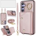 thumbnail image 1 of Phone Case for Samsung Galaxy A14/M14 5G Wallet Cover with Screen Protector and Ring Stand Credit Card Holder Slot Crossbody Strap Lanyard Leather Cell A 14 4G 14A 14M G5 Women Girls Rose gold, 1 of 7