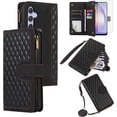 thumbnail image 1 of Phone Case for Samsung Galaxy A14/M14 5G Wallet Cover with Tempered Glass Screen Protector and Crossbody Wrist Strap Leather Flip Zipper Credit Card Holder Cell A 14 4G 14A 14M G5 Women Black, 1 of 12