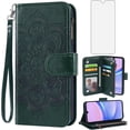 thumbnail image 1 of Phone Case for Samsung Galaxy A15 5G Wallet Cover with Tempered Glass Screen Protector and Flower Leather Flip Credit Card Holder Stand Mobile Cell Accessories A 15 4G 15A Women Men Dark Green, 1 of 6