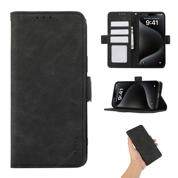 Phone Case for Samsung Galaxy A15, Classic RFID Blocking PU Leather Shockproof Kickstand Wallet Case with Credit Card Holder Magnetic Flip Cover Compatible with Samsung Galaxy A15, Black