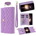 thumbnail image 1 of Phone Case for Samsung Galaxy A15 Wallet Cover with Crossbody Strap and Wrist Strap, Card Slots Stand PU Leather Flip Magnetic Buckle Zipper Pocket for Galaxy A15 Case Women Girls, Purple, 1 of 6