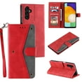 thumbnail image 1 of Phone Case for Samsung Galaxy A15 Wallet Cover with Wrist Strap, Splicing PU Leather Flip Case Card Holder Slots Kickstand Magnetic Closure for Women Men for Samsung Galaxy A15, Red, 1 of 8