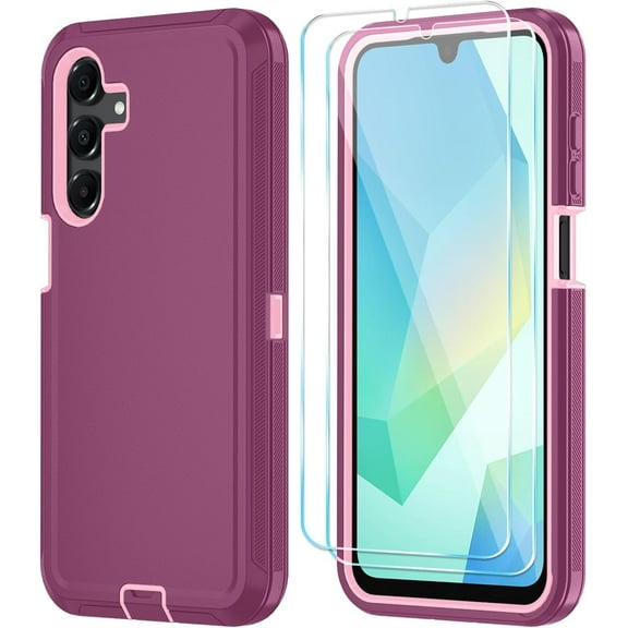 Phone Case for Samsung Galaxy A16 5G Case with HD Screen Protector, Heavy Duty Shockproof & Dropproof 3-Layer Cover Phone Case for Galaxy A16,WineRedPink