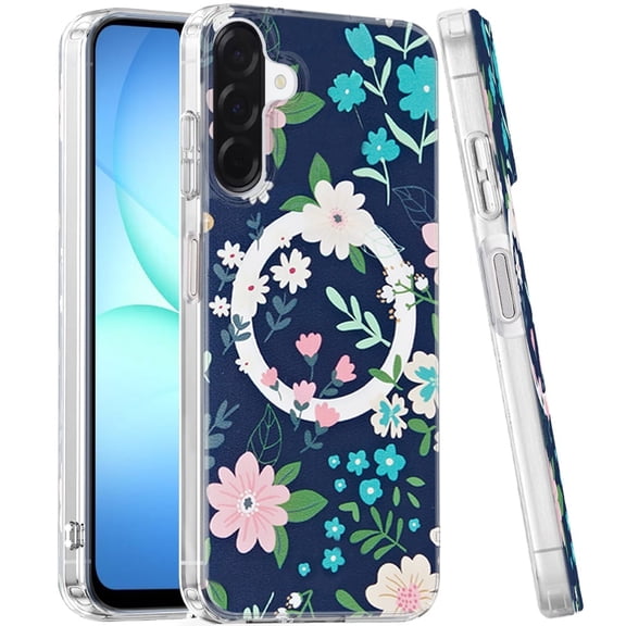 Phone Case for Samsung Galaxy A17 5G Shockproof Dual Layer TPU IMD Print Rugged Anti-Slip Grip Drop Protection Scratch Resistant Slim Fit Glossy Floral Heart Aesthetic Cover [Galaxy Floral]