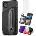 thumbnail image 1 of Phone Case for Samsung Galaxy A22 5G/Boost Mobile Celero 5G Wallet Cover with Tempered Glass Screen Protector and Zipper Credit Card Holder Stand Leather Cell Celero5G Gaxaly A 22 22A G5 Women Black, 1 of 13