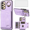 thumbnail image 1 of Phone Case for Samsung Galaxy A23 5G/4G Wallet Cover with Tempered Glass Screen Protector and Ring Stand Credit Card Holder Slot Leather Cell A 23 23A 6.6 Women Girls Purple, 1 of 14