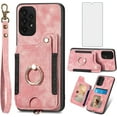 thumbnail image 1 of Phone Case for Samsung Galaxy A23 5G/4G Wallet Cover with Tempered Glass Screen Protector and Wrist Strap Lanyard RFID Credit Card Holder Ring Stand Cell Accessories A 23 23A 6.6 Women Pink, 1 of 14