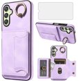 thumbnail image 1 of Phone Case for Samsung Galaxy A24 4G/5G Wallet Cover with Tempered Glass Screen Protector and Ring Stand Credit Card Holder Slot Leather Cell A 24 24A LTE Women Girls Purple, 1 of 14