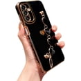 thumbnail image 1 of Phone Case for Samsung Galaxy A24 4g 6.5" with Elegant Heart Bracelet Strap Luxury Plating Cute Love Heart Cover with Hand Chain for Women Camera Protection Soft Shockproof Bumper (Black), 1 of 6