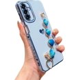 thumbnail image 1 of Phone Case for Samsung Galaxy A24 4g 6.5" with Elegant Heart Bracelet Strap Luxury Plating Cute Love Heart Cover with Hand Chain for Women Camera Protection Soft Shockproof Bumper (Blue), 1 of 11