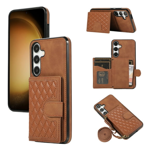 Phone Case for Samsung Galaxy A25 5G, Stylish Wallet Cover with Credit Card Holder Crossbody Strap Magnetic Closure Kickstand PU Leather Drop Protective Phone Case for Samsung Galaxy A25 5G - Brown