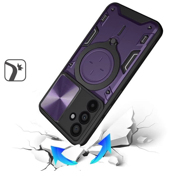Phone Case for Samsung Galaxy A27 Magnetic Ring Stand Shockproof Hybrid Full Camera Slide Guard Anti Slip Heavy Duty Protective Armor Cover [Dark Purple]