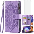 thumbnail image 1 of Phone Case for Samsung Galaxy A31 Wallet Cover with Tempered Glass Screen Protector and Flower Flip Credit Card Holder Stand Cell Accessories Glaxay A 31 4G Gaxaly 31A A315G Women Men Purple, 1 of 14