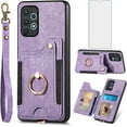 thumbnail image 1 of Phone Case for Samsung Galaxy A32 4G 6.4 inch Wallet Cover with Screen Protector and Wrist Strap Lanyard RFID Credit Card Holder Ring Stand Cell Accessories A 32 32A S32 G4 SM-A325M/DS Women Purple, 1 of 13