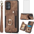 thumbnail image 1 of Phone Case for Samsung Galaxy A32 4G 6.4 inch Wallet Cover with Screen Protector and Wrist Strap Lanyard RFID Credit Card Holder Ring Stand Cell Accessories A 32 32A S32 G4 SM-A325M/DS Women Men Brown, 1 of 13