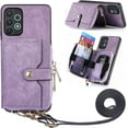 thumbnail image 1 of Phone Case for Samsung Galaxy A32 4G 6.4 inch Zipper Wallet Cover with Credit Card Holder Slot Shoulder Crossbody Strap Long Lanyard Leather Cell A 32 32A S32 G4 SM-A325M/DS Women Girls Purple, 1 of 7