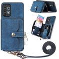 thumbnail image 1 of Phone Case for Samsung Galaxy A32 4G 6.4 inch Zipper Wallet Cover with Credit Card Holder Slot Shoulder Crossbody Strap Long Lanyard Leather Cell A 32 32A S32 G4 SM-A325M/DS Women Girls Blue, 1 of 13