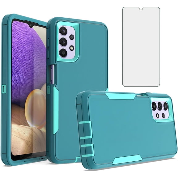 Phone Case for Samsung Galaxy A32 5G 2021 6.5 inch with Screen Protector Cover and Dual Layer Cell Accessories Protective Gaxaly M32 G5 Galaxies A 32 32A S32 SM-A326U A326U Women Men Teal