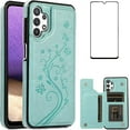 thumbnail image 1 of Phone Case for Samsung Galaxy A32 5G 6.5 inch with Tempered Glass Screen Protector Card Holder Wallet Cover Stand Flip Leather Cell Accessories Glaxay A 32 32A S32 G5 A326U Cases Women Girl Green, 1 of 13