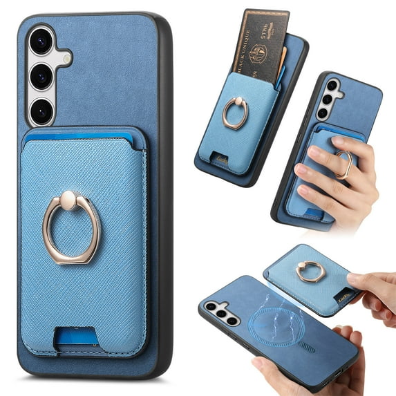 Phone Case for Samsung Galaxy A35, Ultra Slim Phone Grip Ring Stand PU Leather Detachable Magnetic Credit Card Holder Drop Protective Case Cover Compatible with Samsung Galaxy A35, Blue