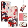 thumbnail image 1 of Phone Case for Samsung Galaxy A36, Luxury Christmas Pattern Card Slots Cash Pocket Magnetic Clasp Full Body Protection Shockproof Kickstand Wallet Flip Case with Wrist Strap for A36, E, 1 of 9