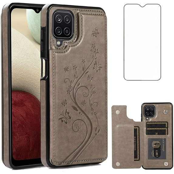 Phone Case for Samsung Galaxy A42 5G with Tempered Glass Screen Protector Card Holder Wallet Cover Stand Flip Leather Cell Accessories Glaxay A 42 G5 Gaxaly 42A S42 4G 2021 Cases Women Men Gray