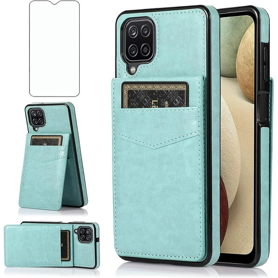 Phone Case for Samsung Galaxy A42 5G with Tempered Glass Screen Protector Credit Card Holder Wallet Cover Stand Leather Cell Accessories Glaxay A 42 G5 Gaxaly 42A S42 4G 2021 Cases Women Men Green