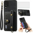 thumbnail image 1 of Phone Case for Samsung Galaxy A42 5G Wallet Cover with Tempered Glass Screen Protector and Lanyard Wrist Strap Slim Stand Card Holder Slot Leather Cell A 42 G5 42A S42 4G 2021 Women Men Black, 1 of 14
