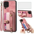 thumbnail image 1 of Phone Case for Samsung Galaxy A42 5G Wallet Cover with Tempered Glass Screen Protector and Lanyard Wrist Strap Slim Stand Card Holder Slot Leather Cell A 42 G5 42A S42 4G 2021 Women Men Pink, 1 of 7