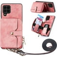 thumbnail image 1 of Phone Case for Samsung Galaxy A42 5G Zipper Wallet Cover with Credit Card Holder Slot Shoulder Crossbody Strap Long Lanyard Leather Cell Accessories A 42 G5 42A S42 4G 2021 Women Girls Pink, 1 of 14