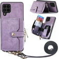 thumbnail image 1 of Phone Case for Samsung Galaxy A42 5G Zipper Wallet Cover with Credit Card Holder Slot Shoulder Crossbody Strap Long Lanyard Leather Cell Accessories A 42 G5 42A S42 4G 2021 Women Girls Purple, 1 of 14