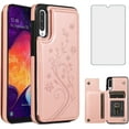 thumbnail image 1 of Phone Case for Samsung Galaxy A50 with Tempered Glass Screen Protector and Card Holder Wallet Cover Stand Flip Leather Cell Accessories Glaxay A 50 Gaxaly S50 50A SM A505G Cases Women Rose Gold, 1 of 14