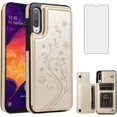 thumbnail image 1 of Phone Case for Samsung Galaxy A50 with Tempered Glass Screen Protector and Card Holder Wallet Cover Stand Flip Leather Cell Accessories Glaxay A 50 Gaxaly S50 50A SM A505G Cases Women Golden, 1 of 7