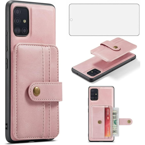 Phone Case for Samsung Galaxy A51 5G/A 51 5G UW Verizon Wallet Cover with Tempered Glass Screen Protector and RFID Credit Card Holder Leather Cell Accessories 51A G5 S51 Women Girls Men Pink