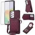 thumbnail image 1 of Phone Case for Samsung Galaxy A52/A52S 5G Wallet Cover with Tempered Glass Screen Protector and Mirror Credit Card Holder Slot Shoulder Crossbody Strap Cell A 52 S 4G G5 52A S52 52S Women Girls Red, 1 of 8